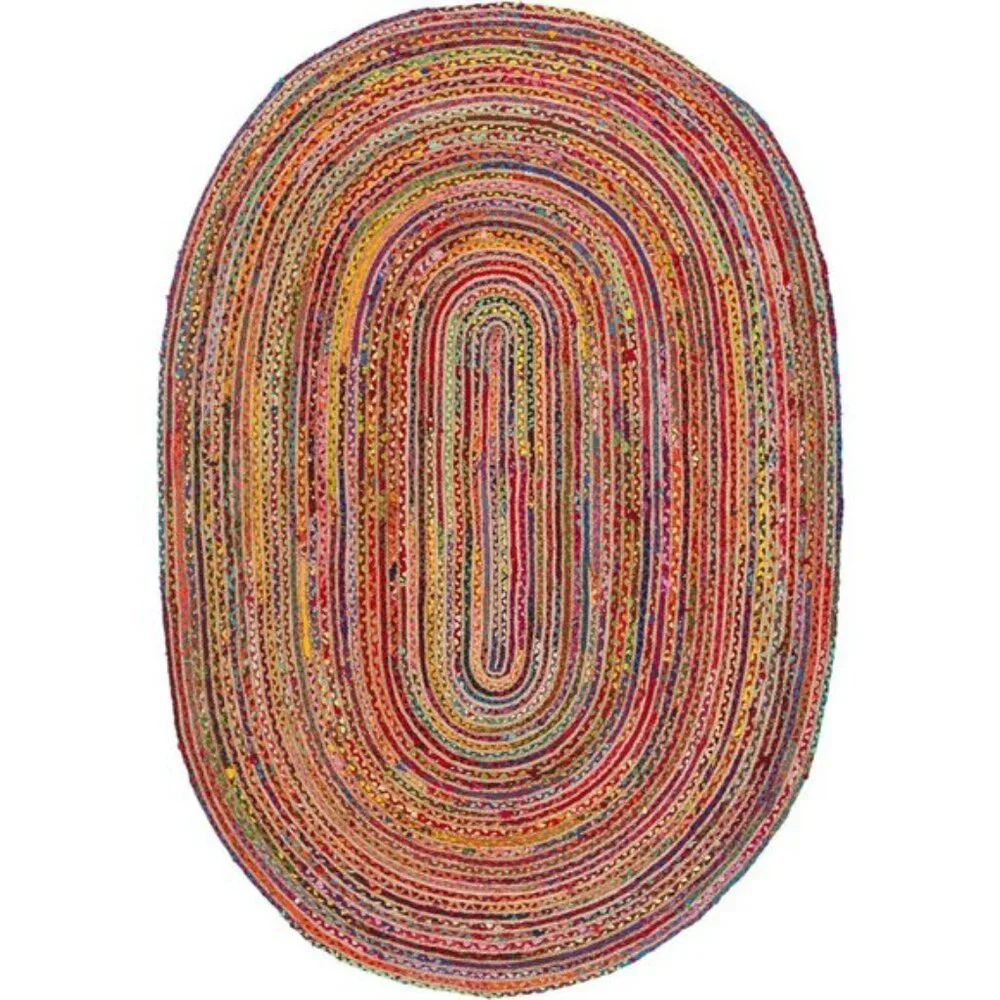 New 6x9 Oval Cape Cod Rug, Handmade Braided Jute & Cotton Carpet - Red & Multi